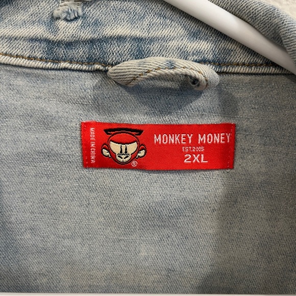 Monkey Money light wash denim jacket with large back graphic size 2XL - Picture 2 of 12